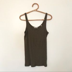 Vince Green Black Striped Rib Knit Tank Top L